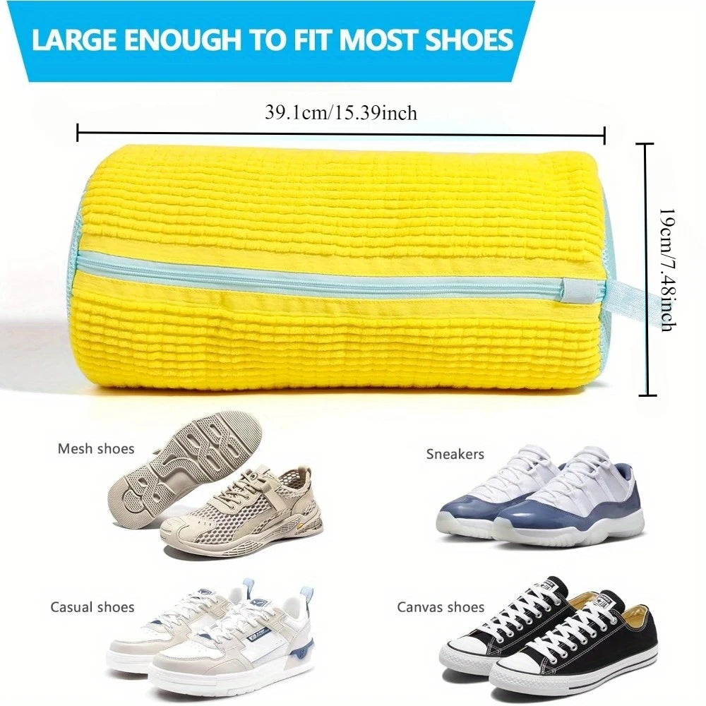 Durable Shoe Washing Machine Bag for All Shoe Types-Yellow with Blue Zipper