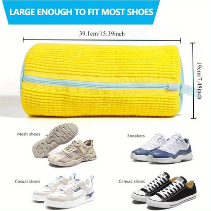 Durable Shoe Washing Machine Bag for All Shoe Types-Yellow with Blue Zipper