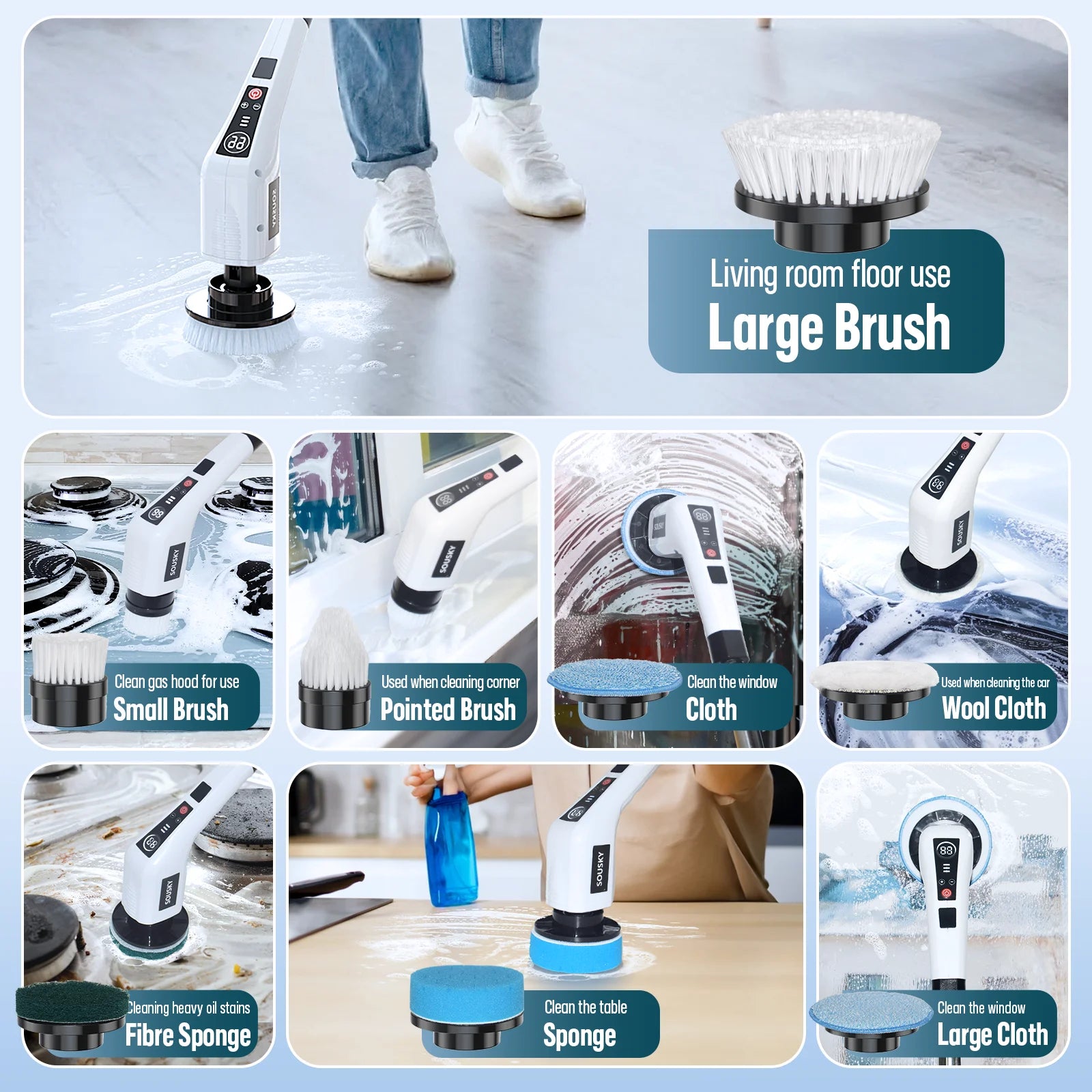 Spin Cleaner 8PCS Heads Bathroom Kitchen