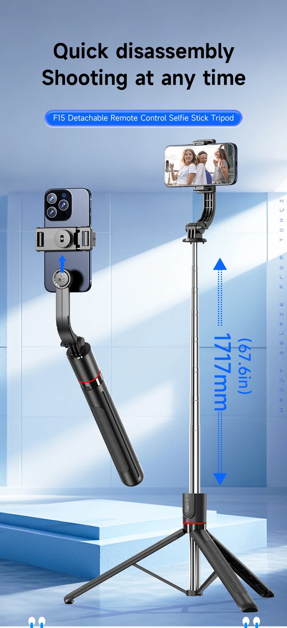 F15 Detachable Remote Control Selfie Stick Tripod