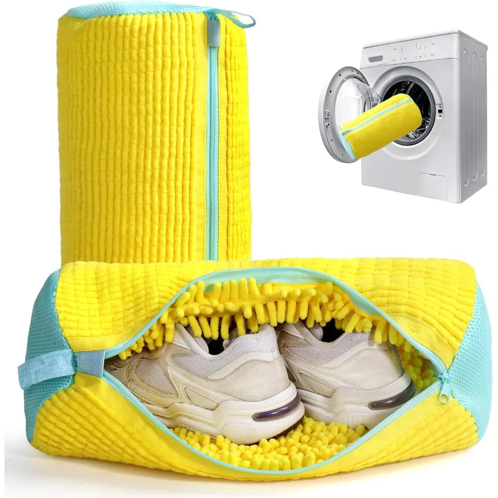 Durable Shoe Washing Machine Bag for All Shoe Types-Yellow with Blue Zipper